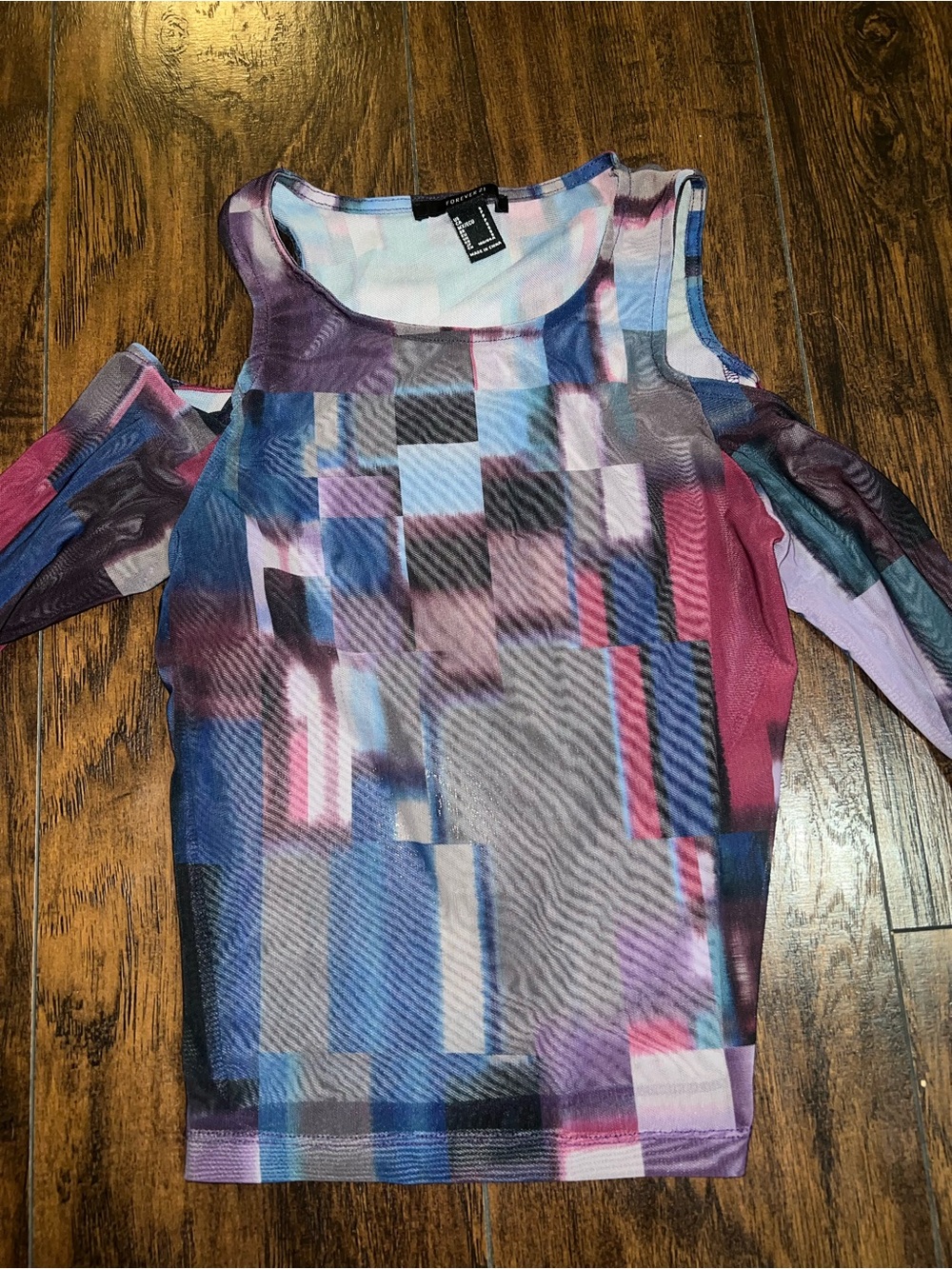 Forever 21 Multi-Color Pixel Cold-Shoulder Crop Top